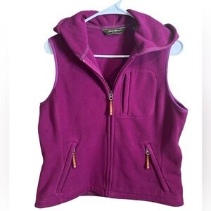 Eddie Bauer Women’s Fleece Vest Jacket Hooded, Full Zip, Size Medium Hiking Y2K
